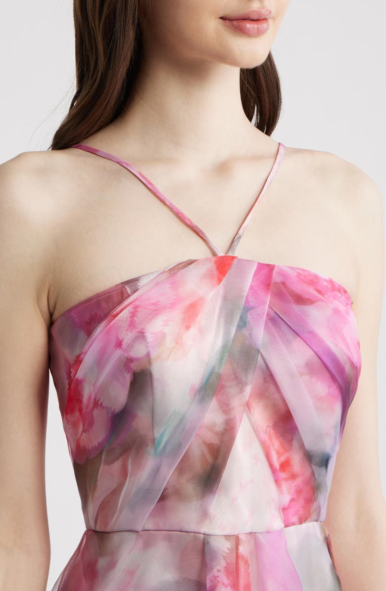 Eliza J Floral Print Strap Ballgown, Alternate, color, Rose