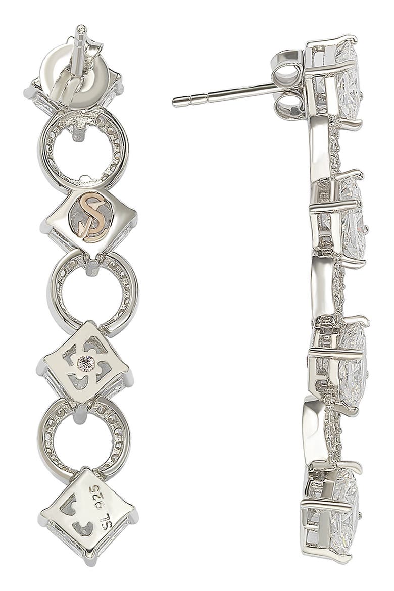 Sterling Silver Cubic Zirconia Linear Drop Earrings, Alternate, color, WHITE