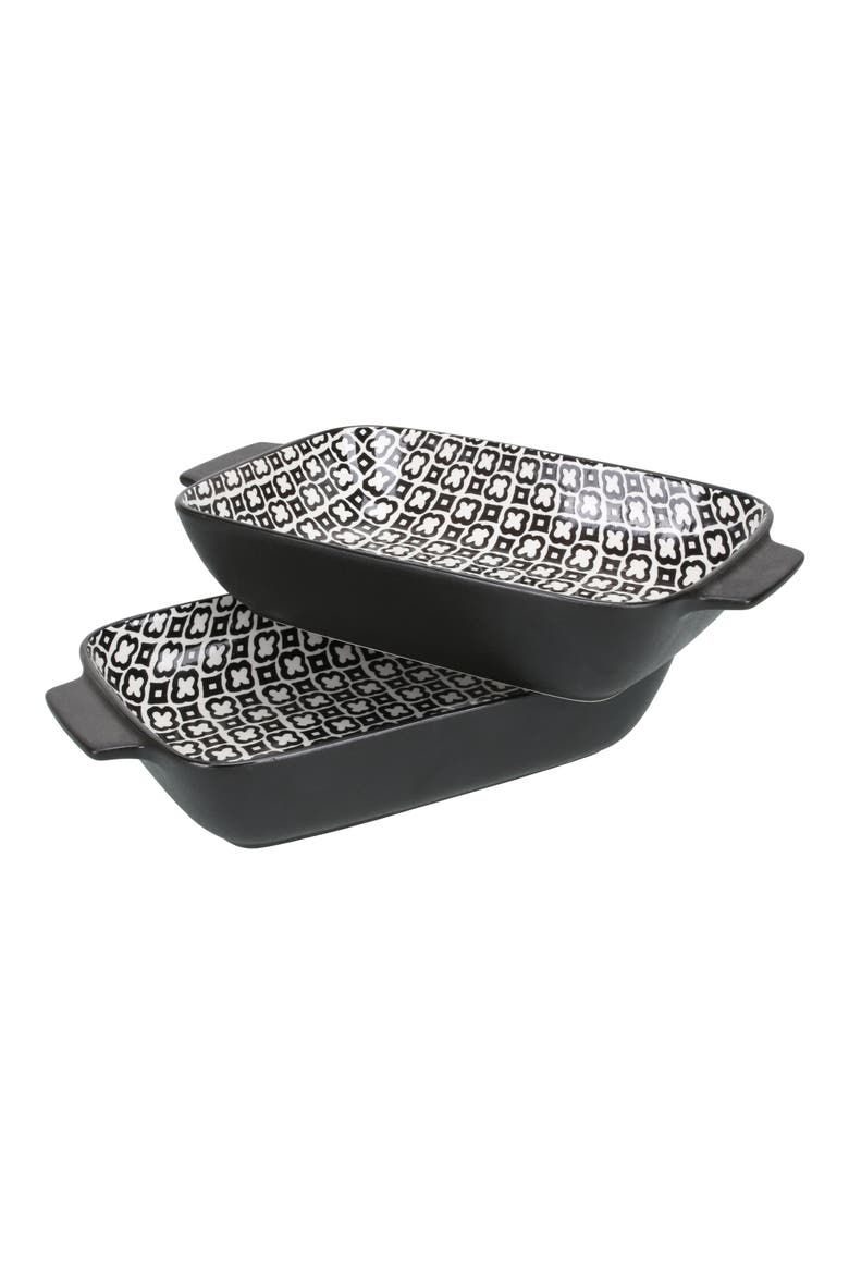 Set of 2 Black Sand Geo Rectangular Baking Dishes, Main, color, BLACK MULTI