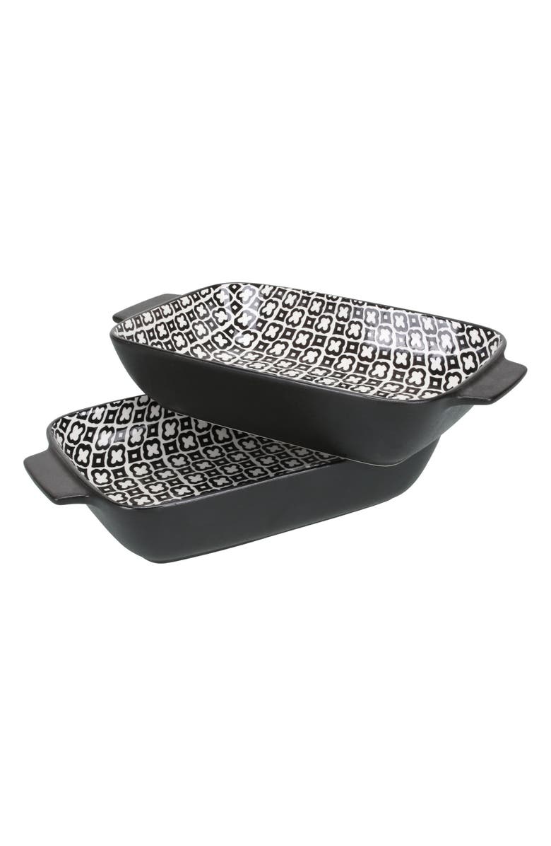 BIA Cordon Bleu Set of 2 Black Sand Geo Rectangular Baking Dishes, Main, color, 