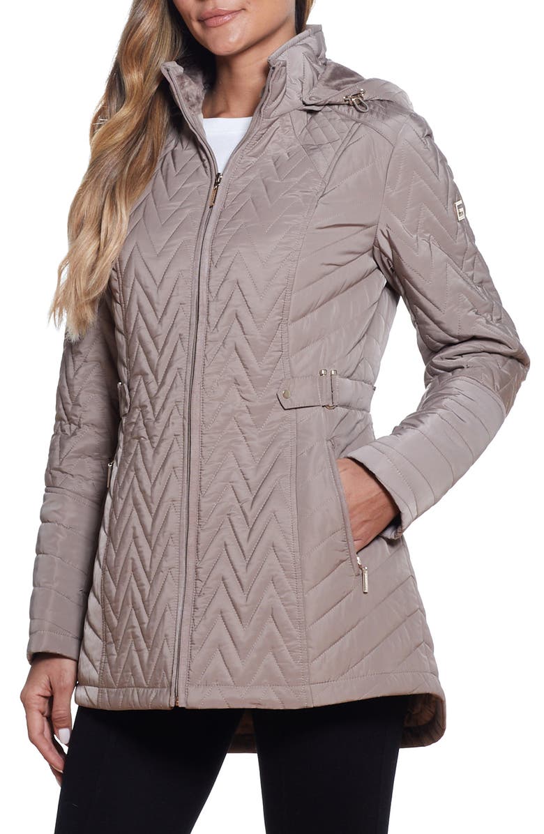 Gallery Hooded Quilted Jacket, Alternate, color, Taupe Grey