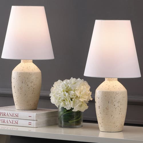 Jonathan Y Xander 19.5" Minimalist Scandinavian Concrete Effect Resin/iron Ginger Jar Led Table Lamp In Matte Cream