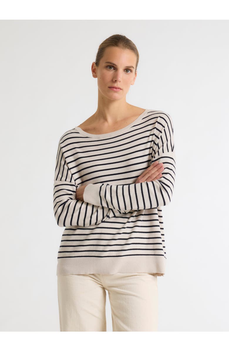 Majestic Filatures Organic Cotton Stripe Long Sleeve Boatneck, Main, color, Craie