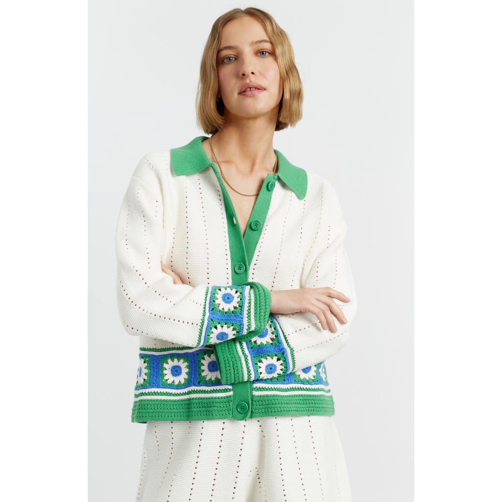 Chinti & Parker Cotton Hand Crochet Shirt In Cream-blue