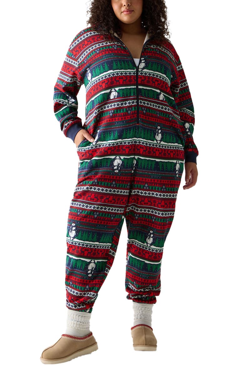 Fabletics Women's Cozy Fleece Hooded Jumpsuit, Alternate, color, Frosty Day Fairisle