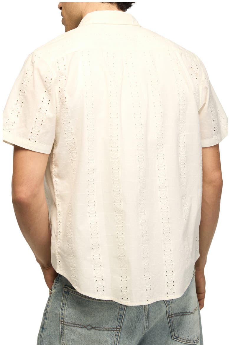 San Gabriel Short Sleeve Cotton Eyelet Button-Up Shirt, Alternate, color, TOFU