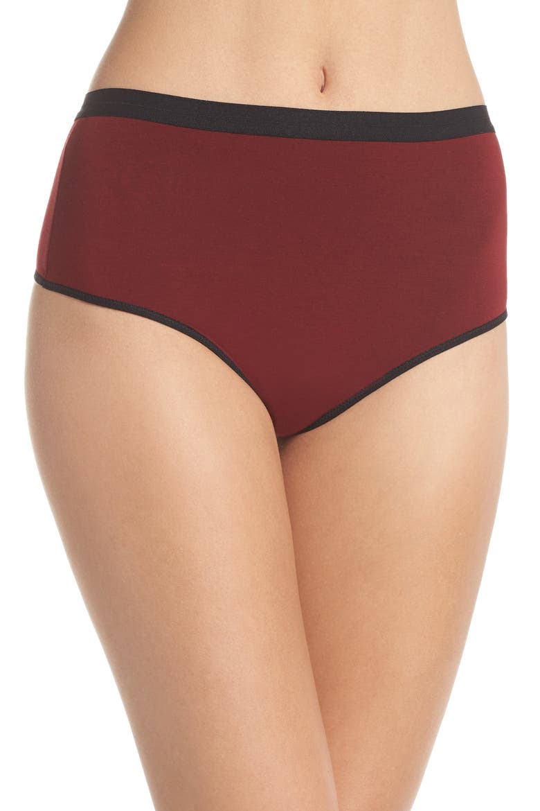 High Waist Thong, Main, color, MAROON/ BLACK