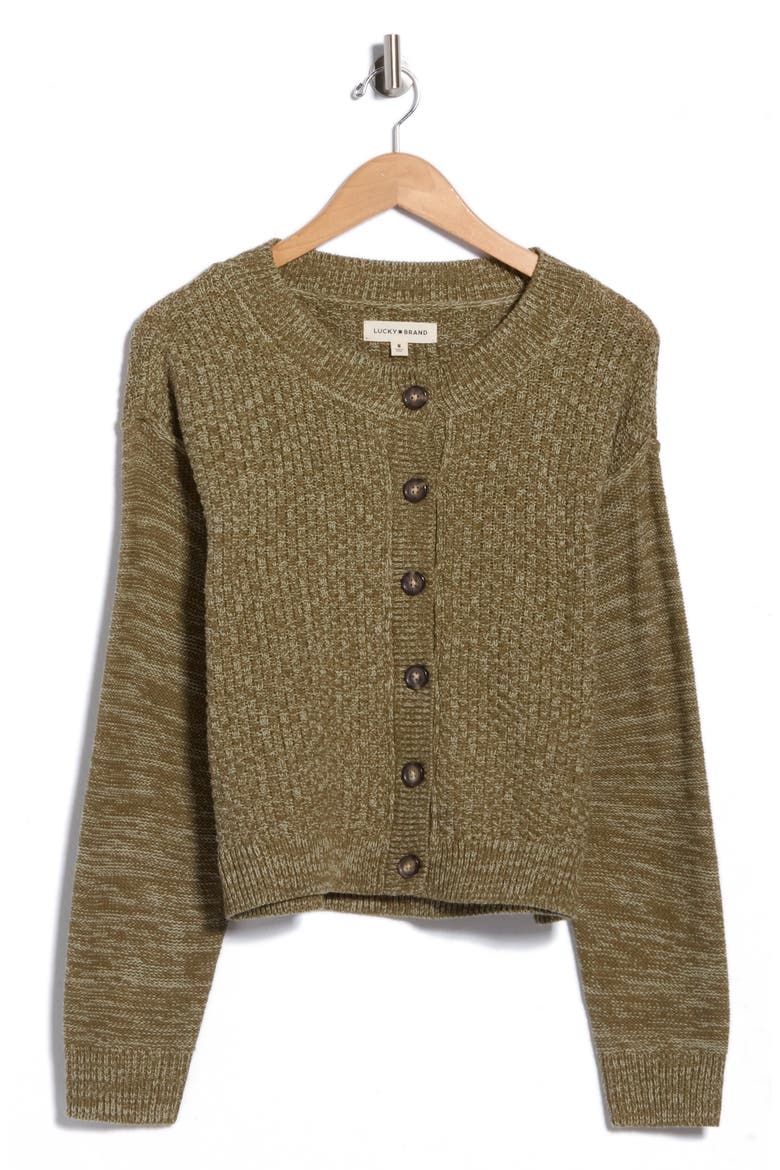 Textured Crewneck Cardigan, Main, color, BURNT OLIVE