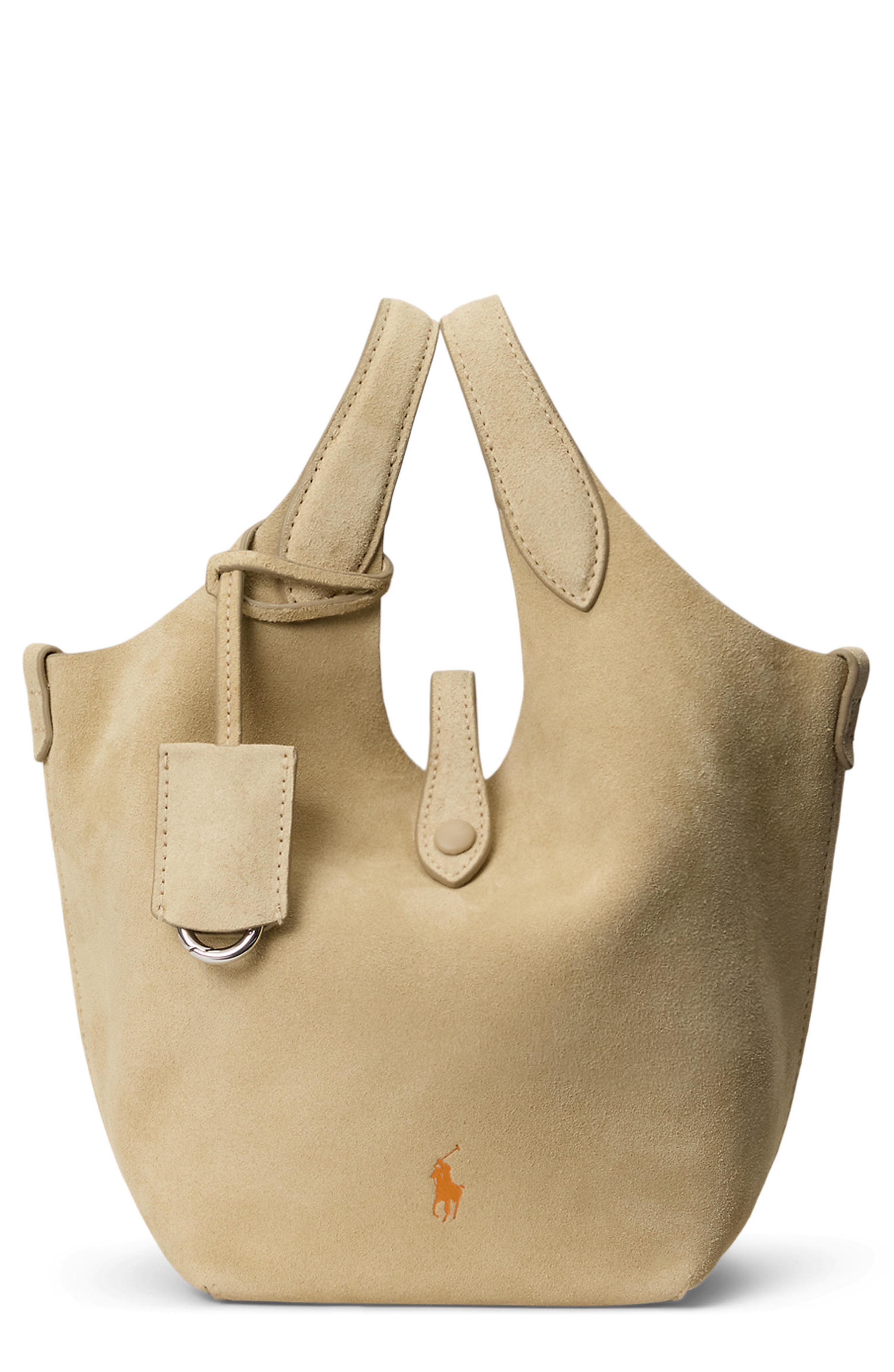 Polo Ralph Lauren Small Play Suede Crossbody Bag, Main, color, Cashew