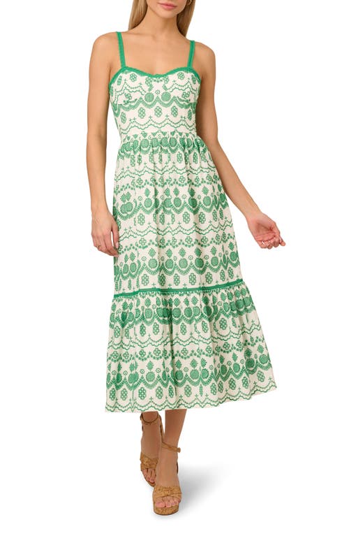 ADRIANNA PAPELL ADRIANNA PAPELL EMBROIDERED COTTON EYELET MIDI SUNDRESS 