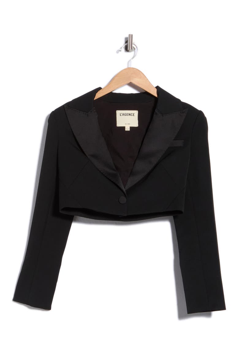 Daxton Satin Cropped Blazer, Main, color, BLACK