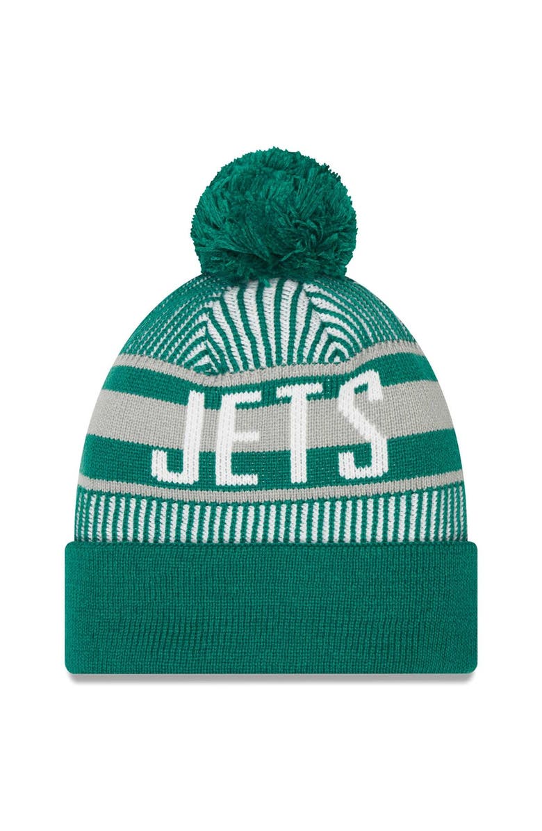 New Era Men's New Era Green New York Jets Striped Cuffed Knit Hat with Pom, Alternate, color, Green