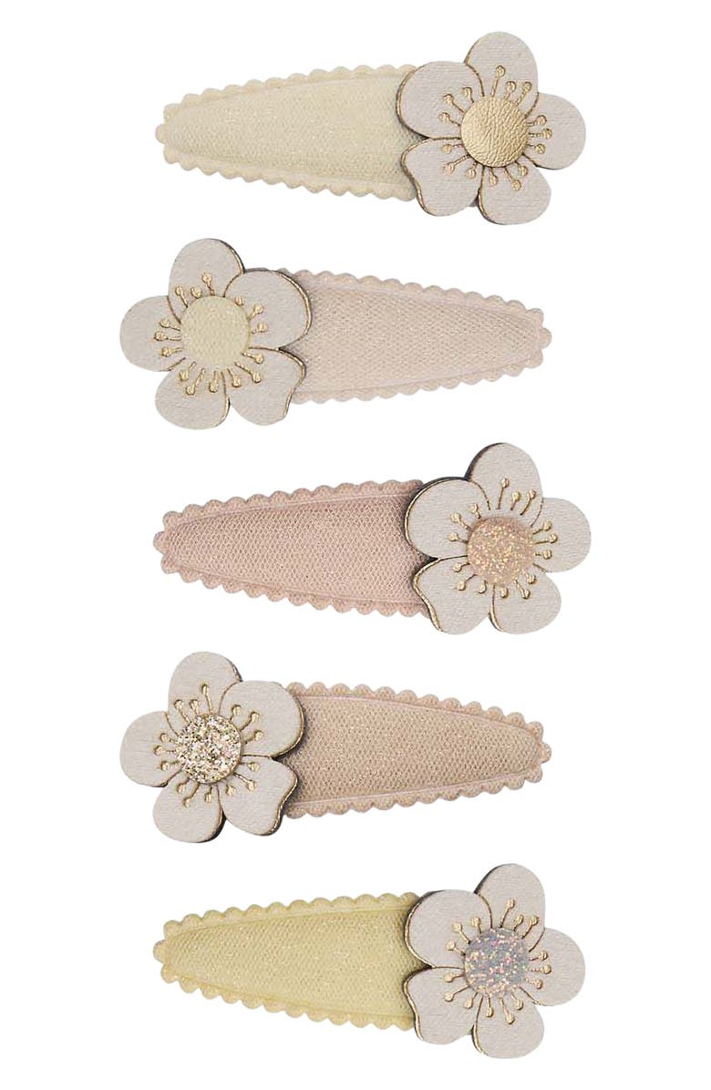 Mimi & Lula Kids' Blossom Assorted 5-Pack Mini Hair Clips, Main, color, Light Beige