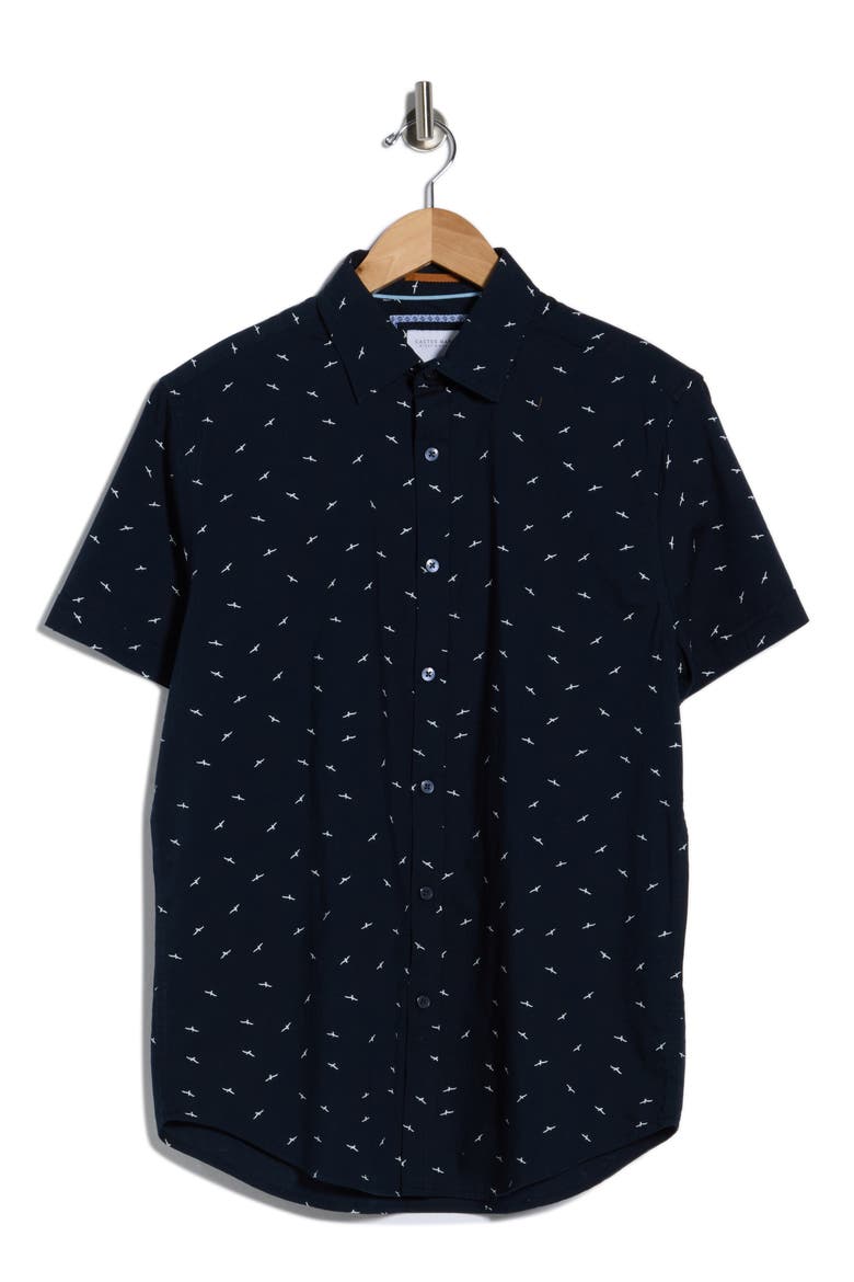 Bird Cotton Blend Button-Up Shirt, Alternate, color, NAVY