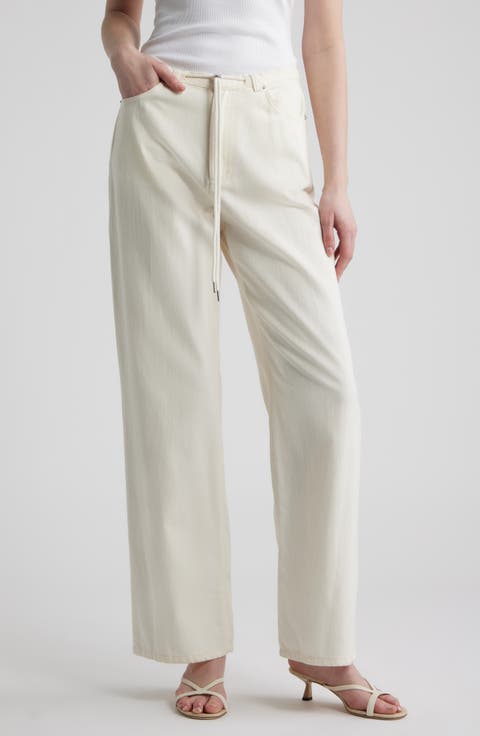 Normandie Drawstring Wide Leg Jeans (Ivory)