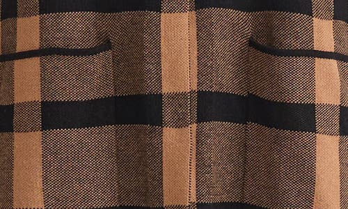 Kasper Plaid Coat With Faux Fur Collar In Brown