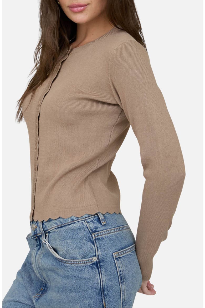 Scallop Trim Cardigan, Alternate, color, DEEP TAUPE