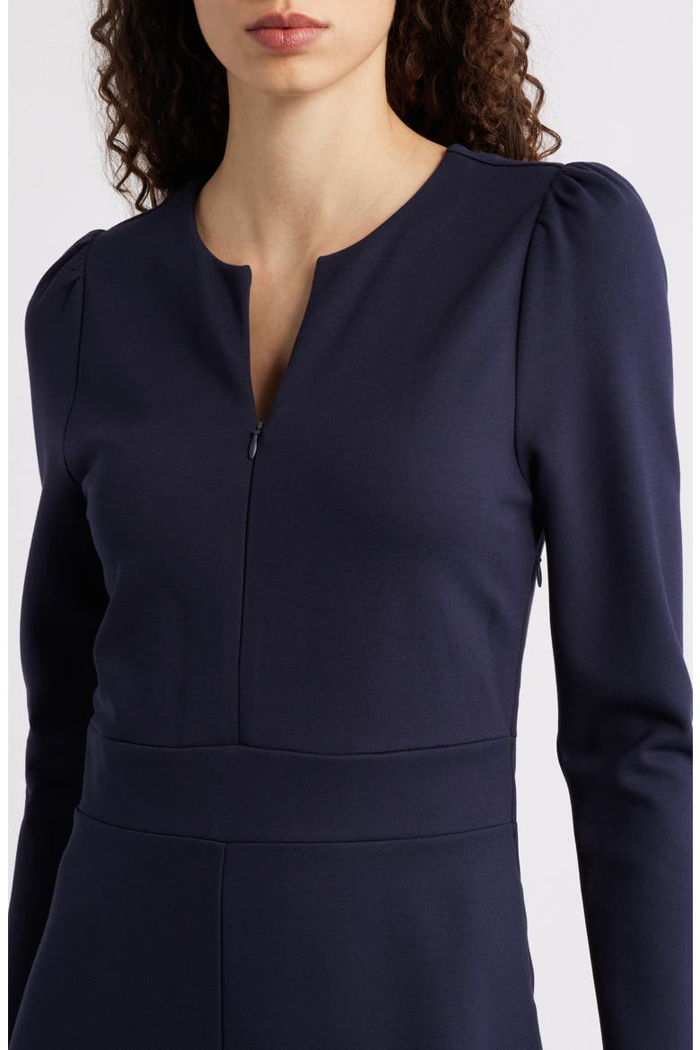 Half-Zip Long Sleeve Ponte Midi Dress, Alternate, color, NAVY NIGHT