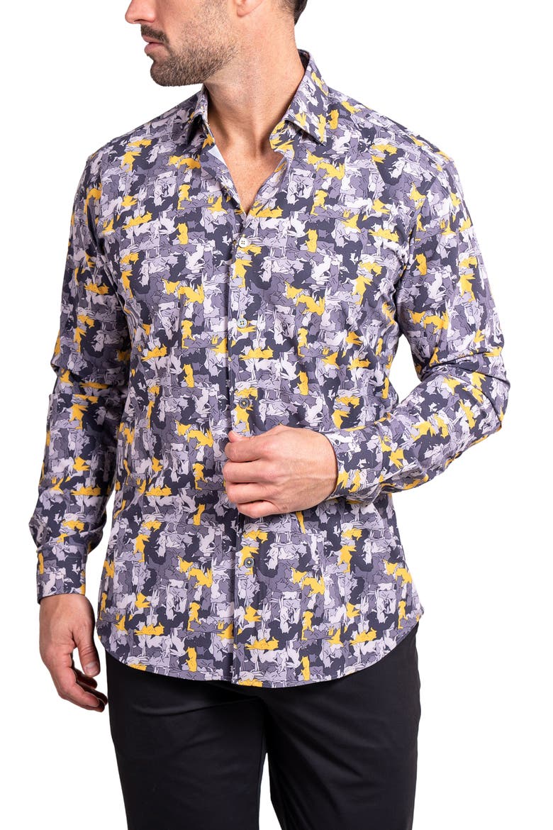 Fibonacci Ascension Contemporary Fit Button-Up Shirt, Alternate, color, GREY