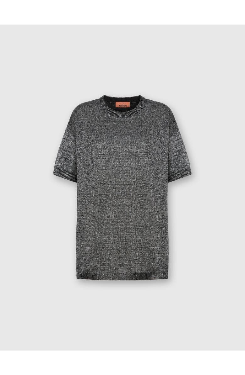 Missoni Boxy Crew Neck Sweater In Lamé, Main, color, Silver