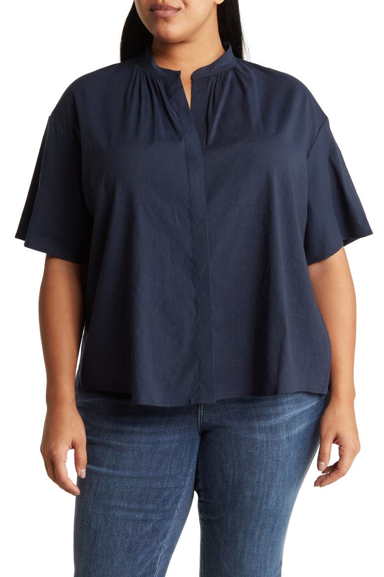 Flutter Sleeve Linen Blend Top, Main, color, COASTAL