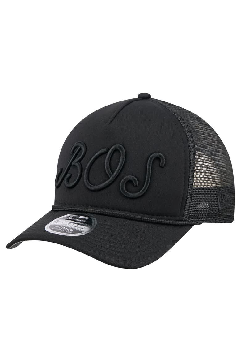 Men's New Era Black Boston Red Sox City Initial 9FORTY A-Frame M-Crown Adjustable Trucker Hat, Main, color, Black