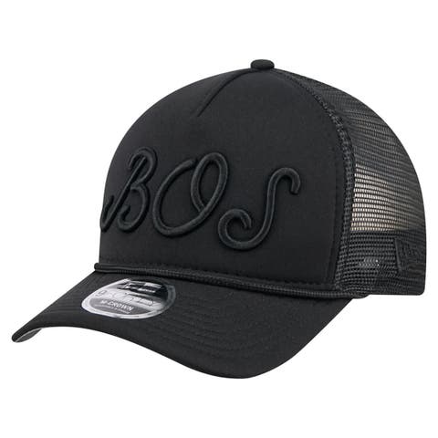 Men's New Era Black Boston Red Sox City Initial 9FORTY A-Frame M-Crown Adjustable Trucker Hat