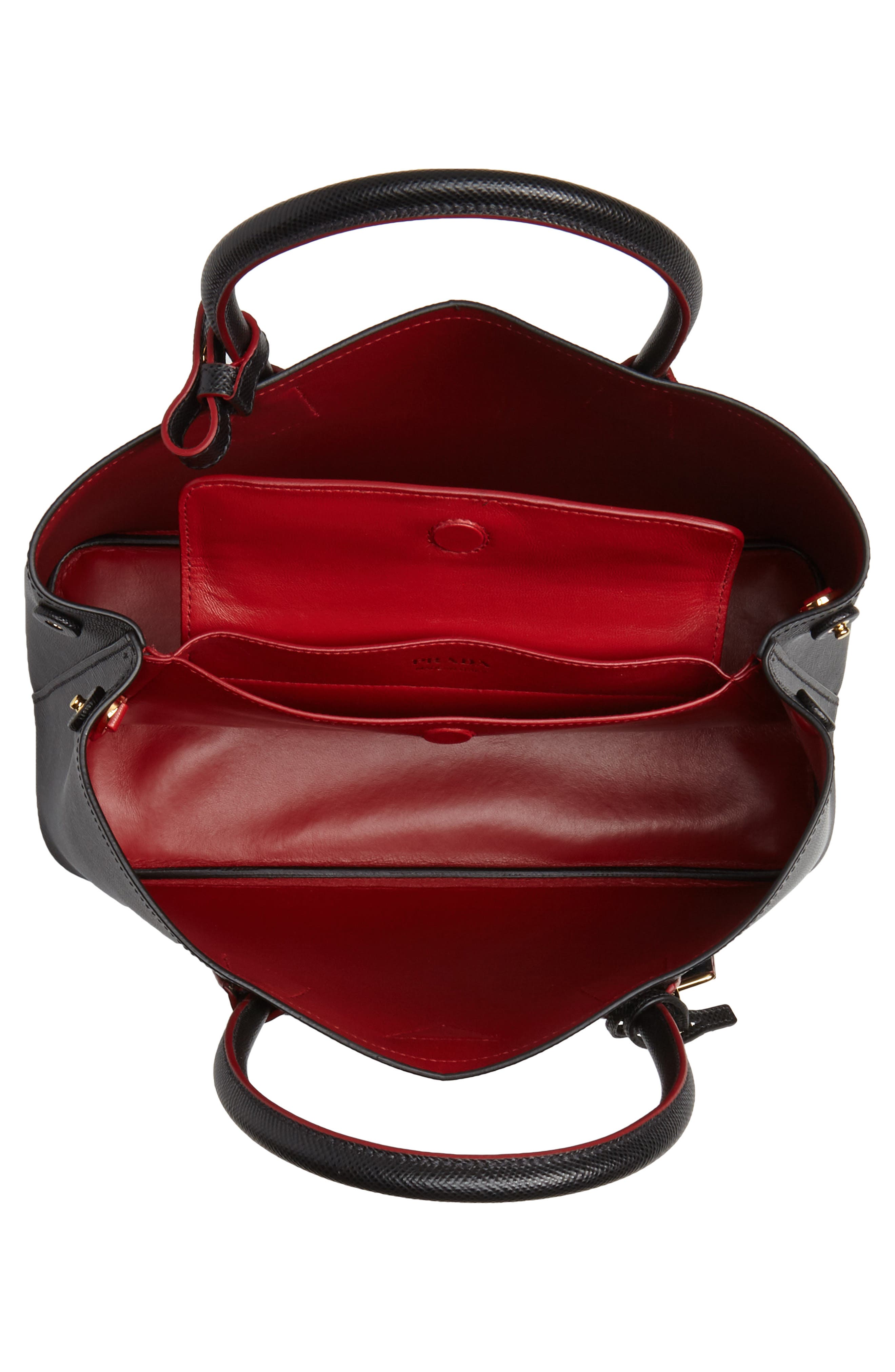 Double Medium Saffiano Leather Tote, Alternate, color, NERO/FUOCO