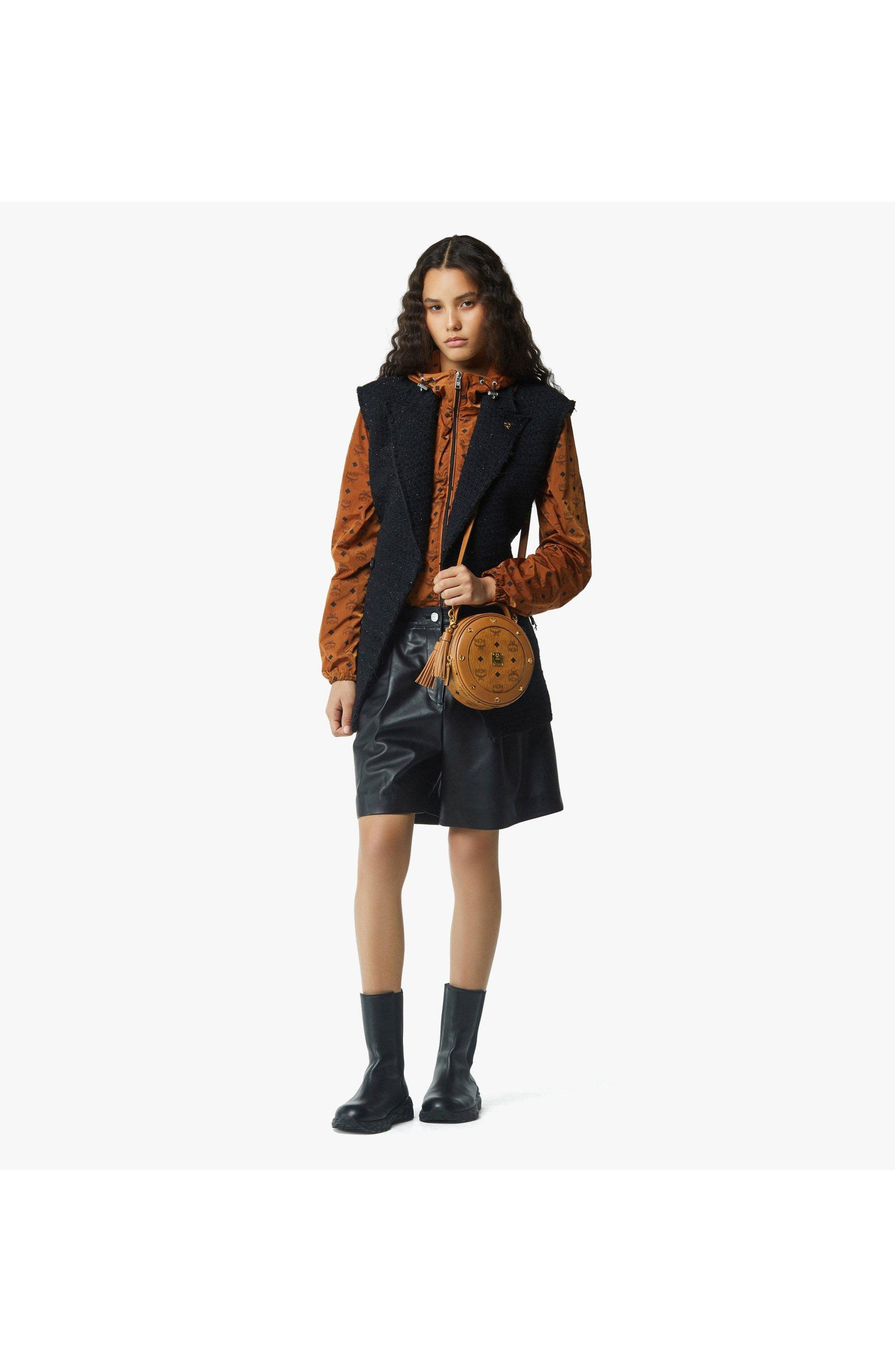 Small Pina Tambourine Bag in Visetos, Alternate, color, Cognac
