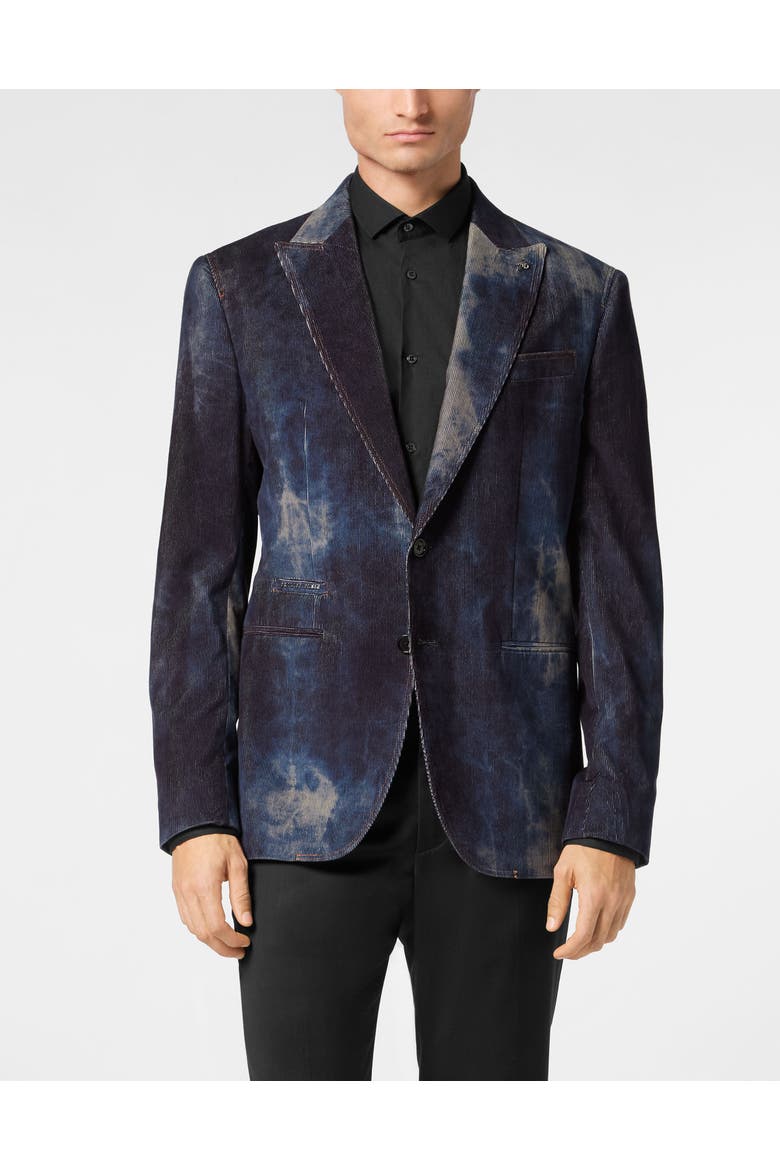 Bleached Velvet Blazer Gigolò Fit Men, Main, color, darkblue