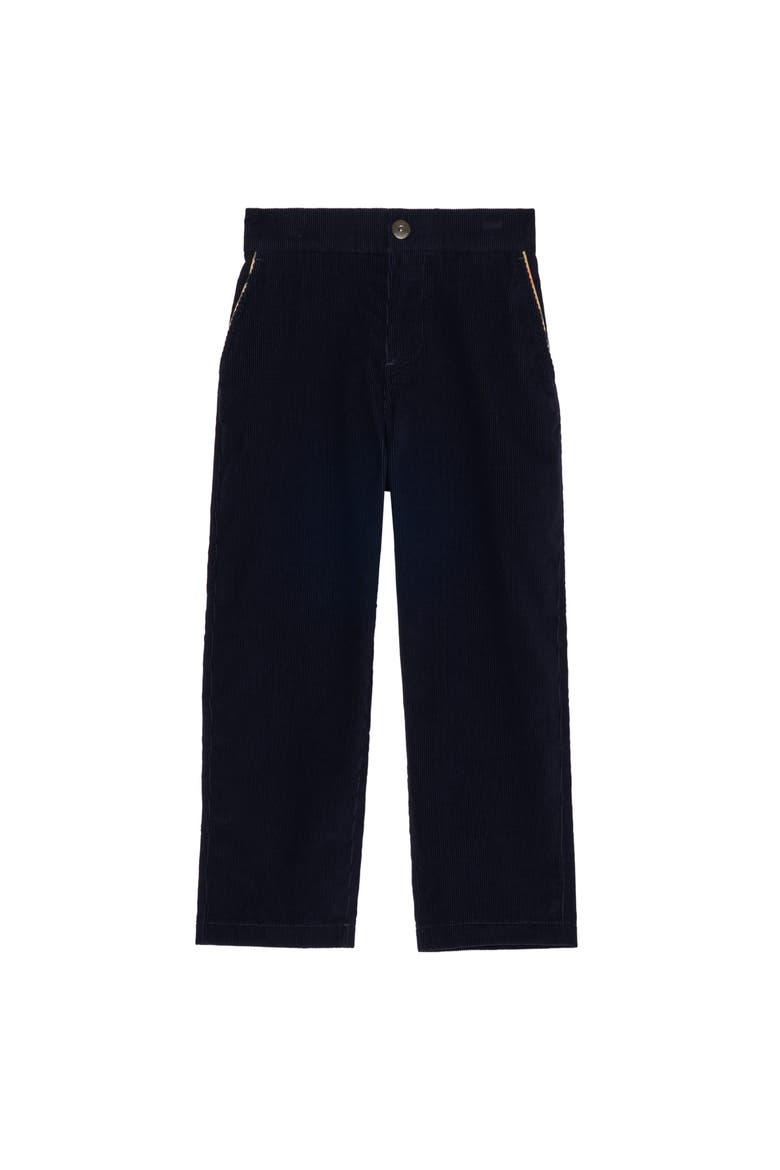 Check Trim Corduroy Trousers, Main, color, Navy
