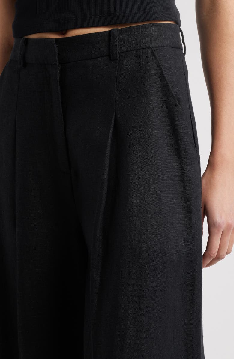 Faithfull the Brand Clove Cuff Wide Leg Linen Pants, Alternate, color, Black