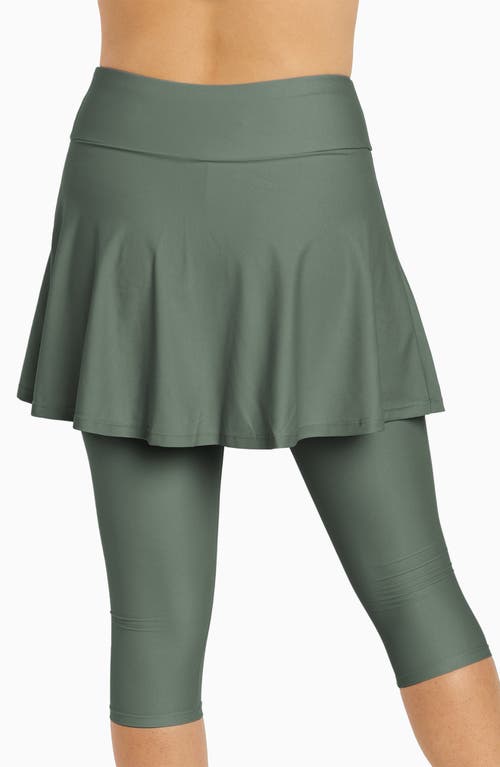 Calypsa Flared Swim Skort With Capri Leggings In Green