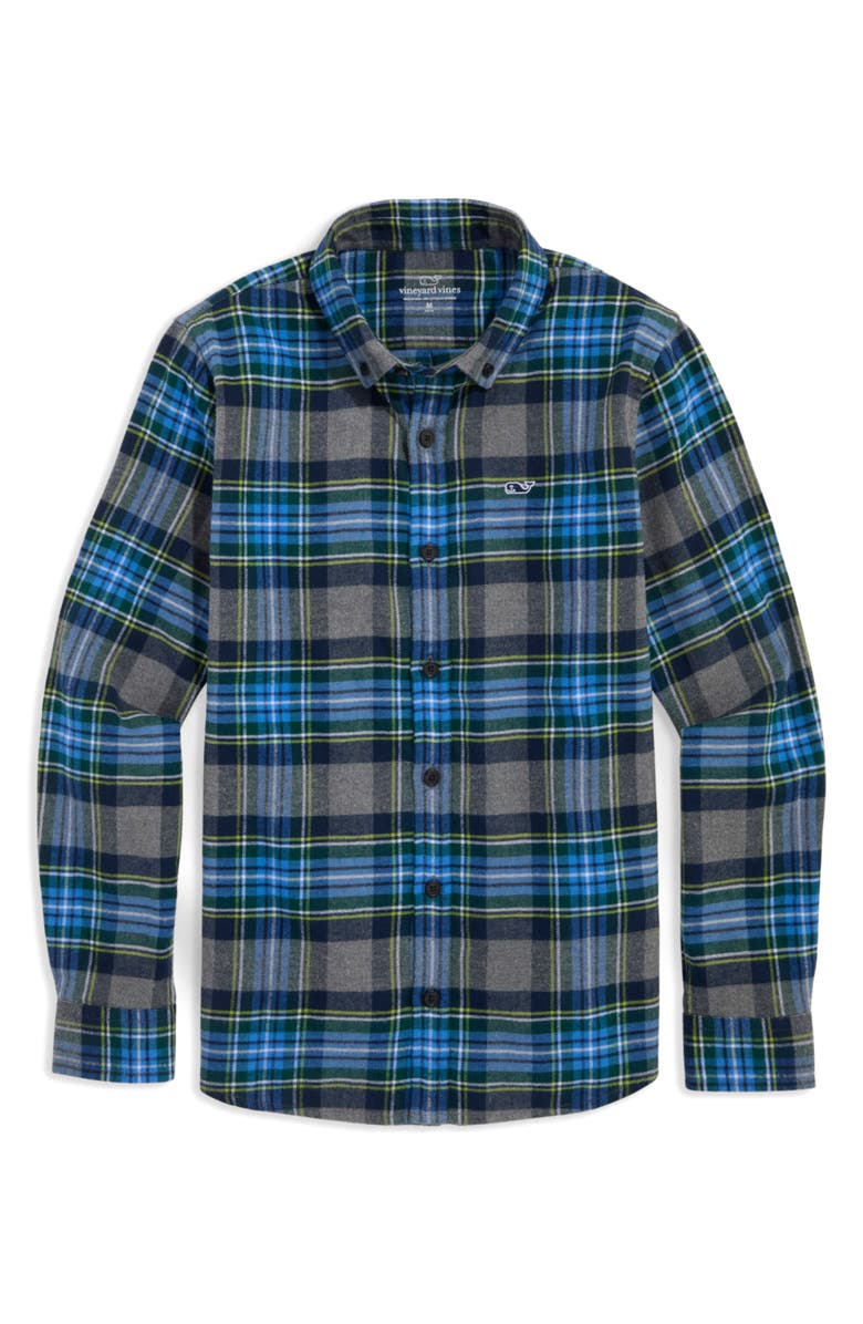 vineyard vines Kids' Plaid Cotton Flannel Button-Down Shirt, Main, color, 