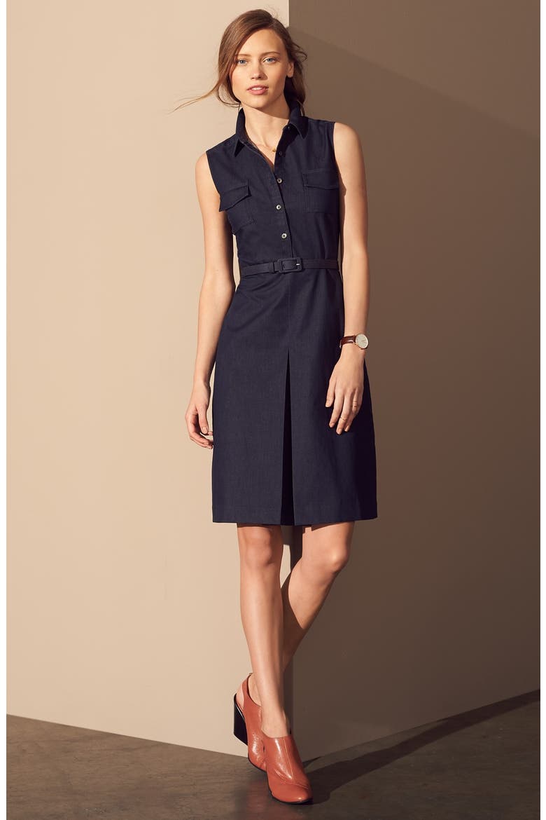 Belted Sleeveless Shirtdress, Alternate, color, LIGHT GREY PATTERN