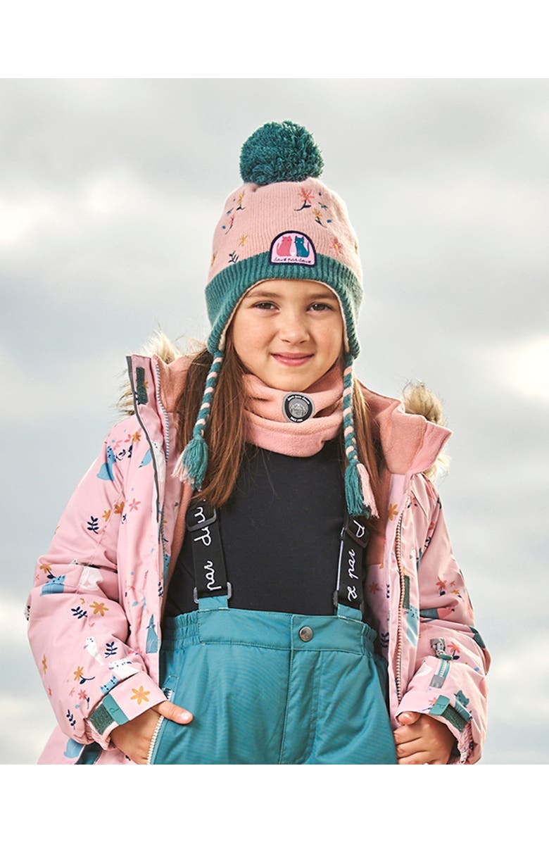 Deux par Deux Baby Girl's Peruvian Knit Hat Light Pink, Sage Green And Flowers, Alternate, color,