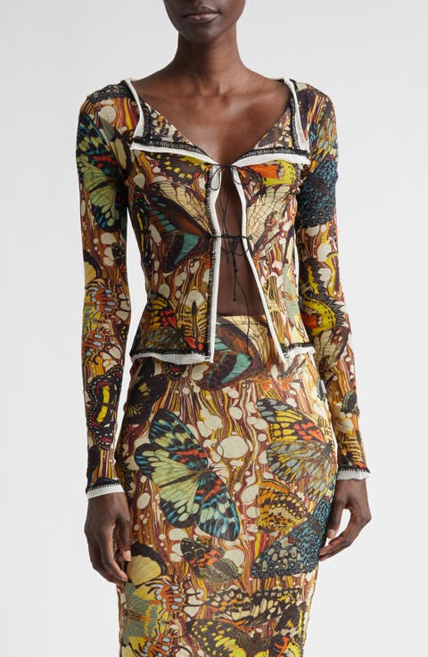 Re-Edition Butterfly Print Mesh Cardigan