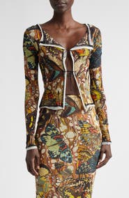 Jean Paul Gaultier Re-Edition Butterfly Print Mesh Cardigan