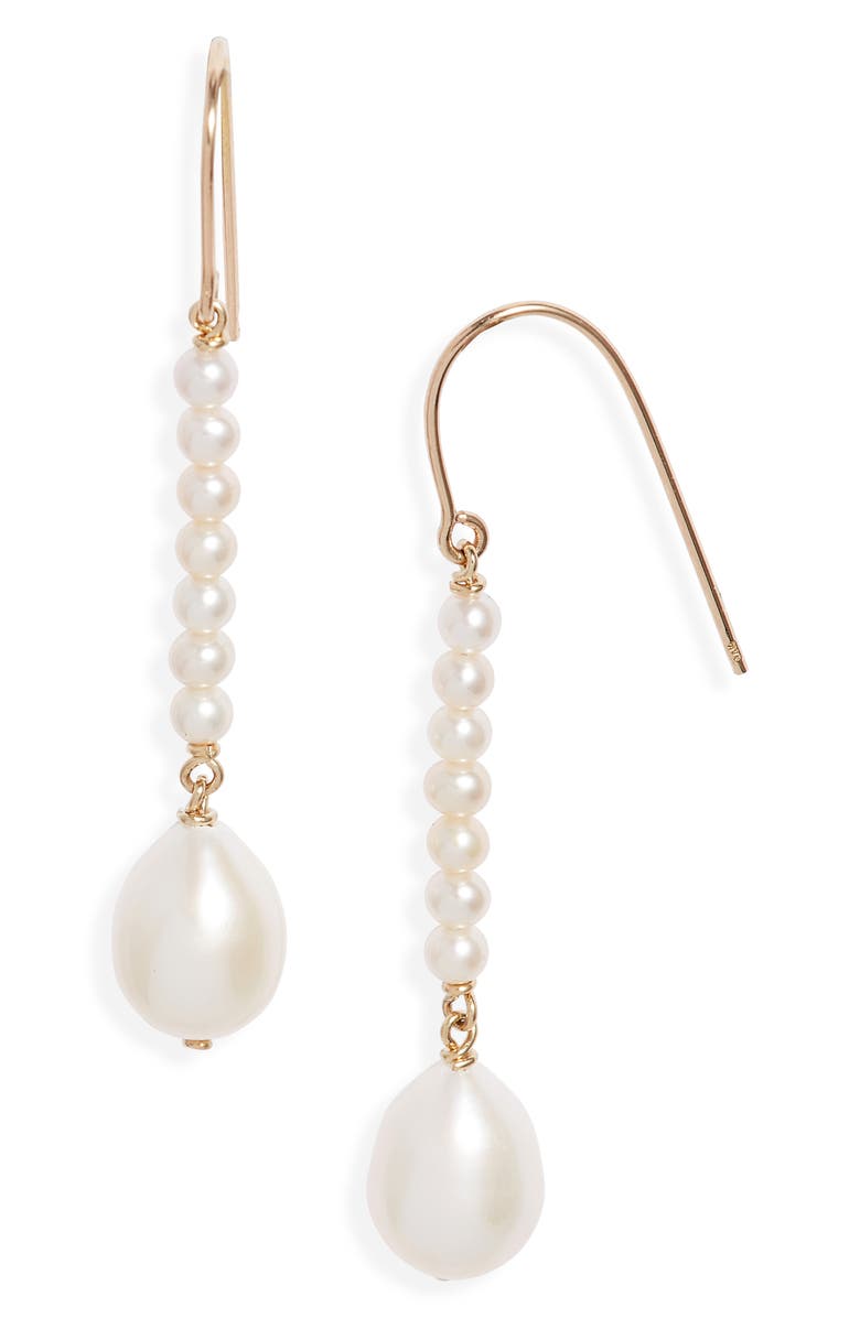 Poppy Finch Cultured Pearl Linear Drop Earrings, Main, color, 