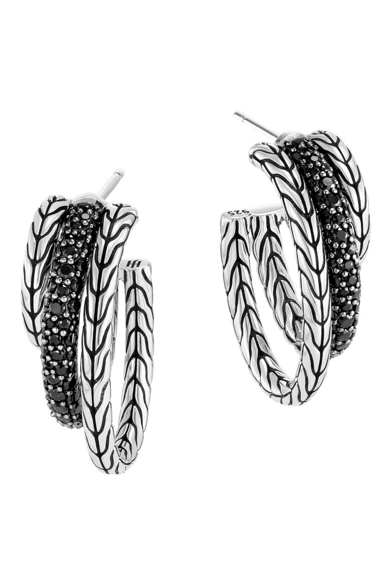 Classic Chain Black Sapphire Pavé Multihoop Earrings, Main, color, SILVER/ BLACK SAPPHIRE