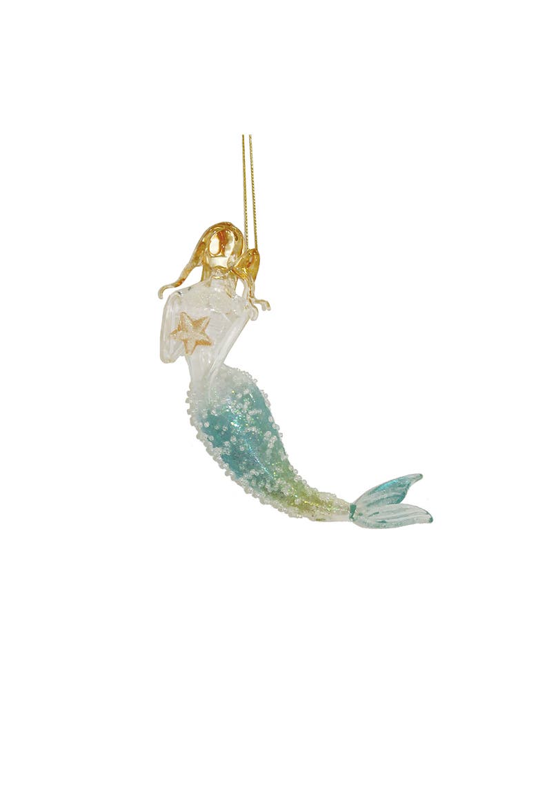 Seafoam Green & Gold Glitter Mermaid Christmas Ornament, Main, color, Green