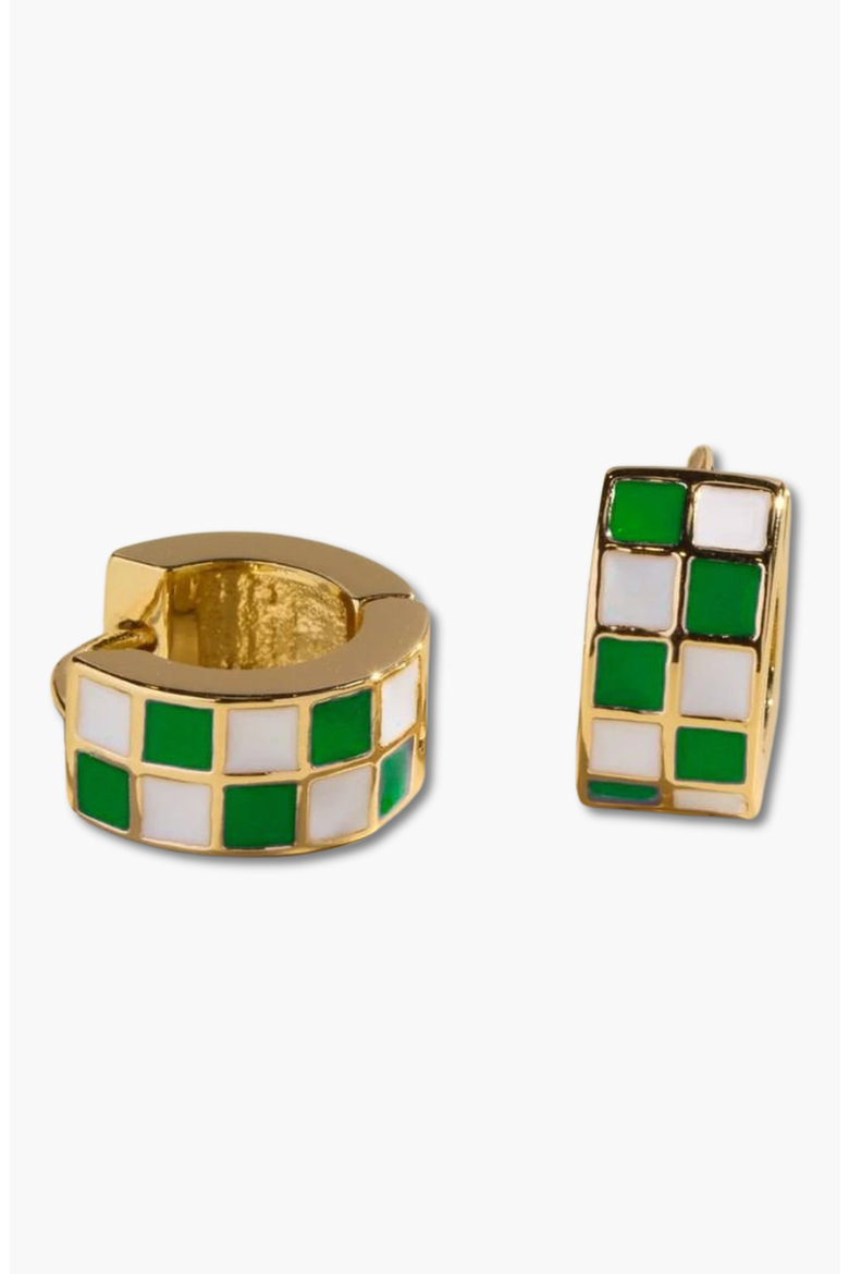 Checkered Enamel Huggies, Main, color, Green & White Checkered
