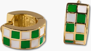Nickel & Suede Checkered Enamel Huggies