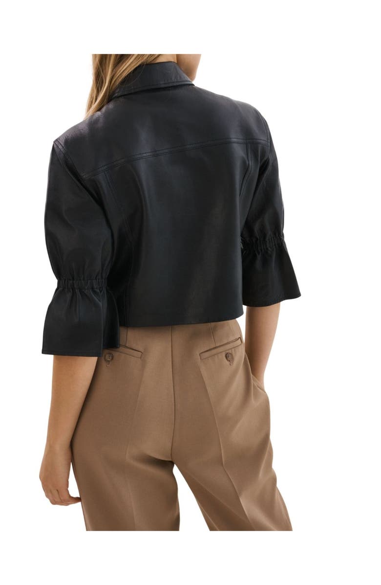 LAMARQUE CAROLINA | Leather Ruffle Sleeve Jacket, Alternate, color, Black