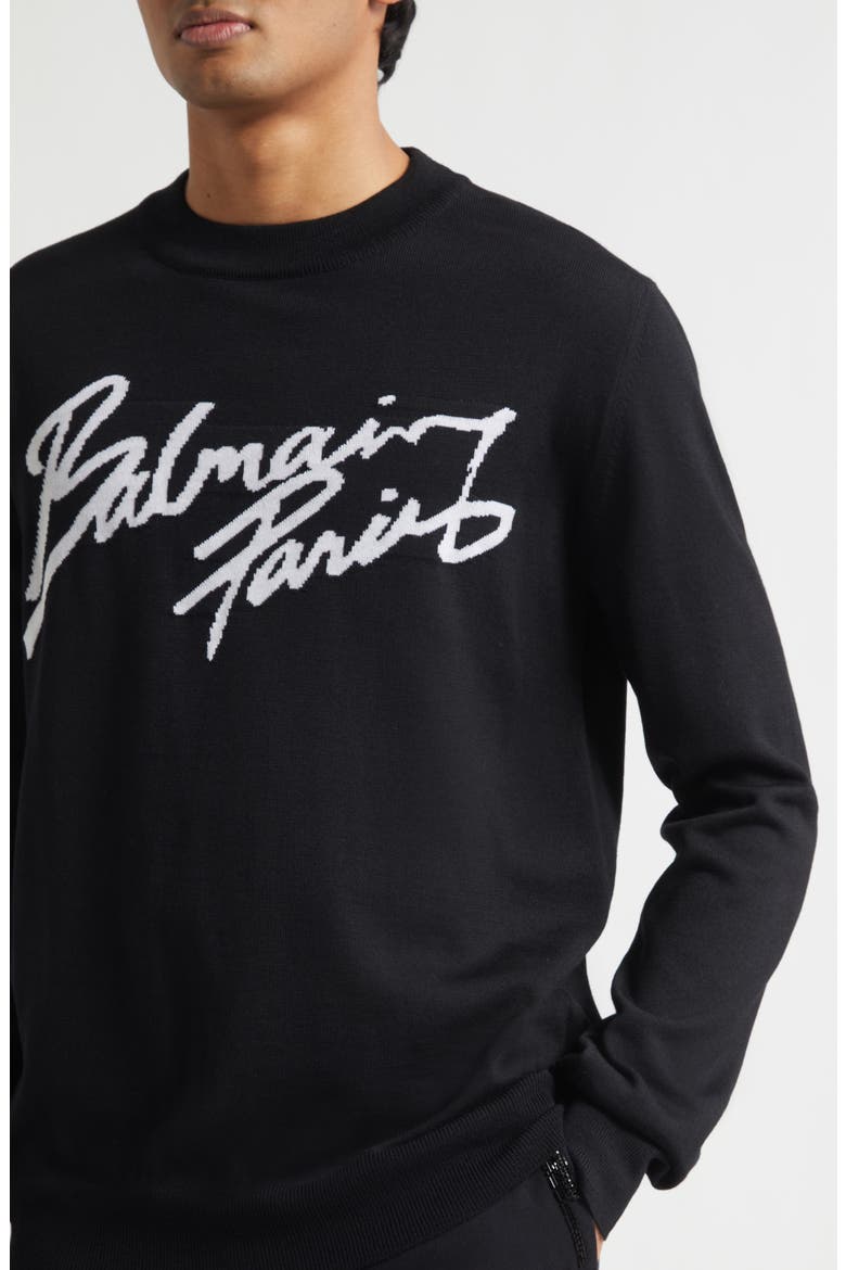 Paris Logo Intarsia Merino Wool Blend Sweater, Alternate, color, BLACK/ WHITE