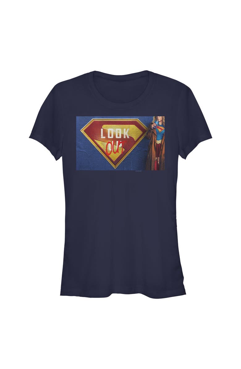 Supergirl Junior's Supergirl Look Out Graffiti Poster Graphic T-Shirt, Main, color, Navy Blue
