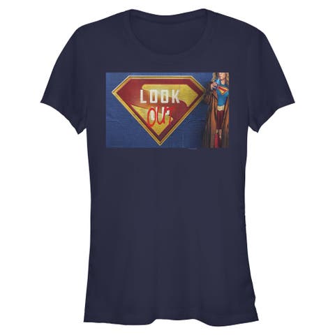 Junior's Supergirl Look Out Graffiti Poster  Graphic T-Shirt