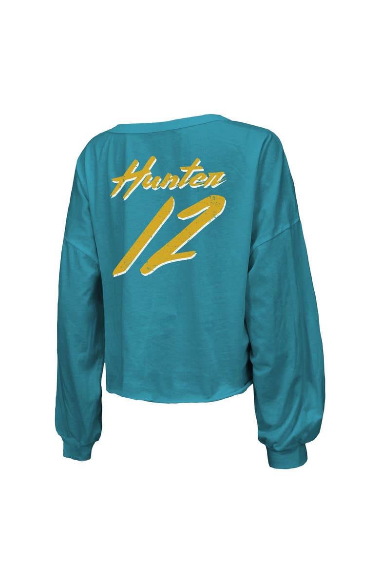 Majestic Threads Women's Majestic Threads Travis Hunter Teal Jacksonville Jaguars 2025 NFL Draft First Round Pick Off-Shoulder Script Name & Number V-Neck T-Shirt, Alternate, color, Teal