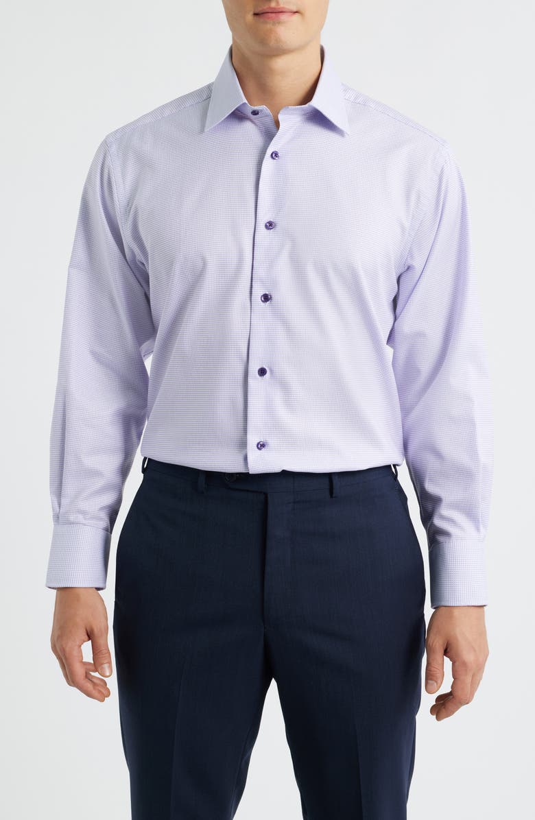 David Donahue Regular Fit Micro Dobby Dress Shirt, Main, color, Berry