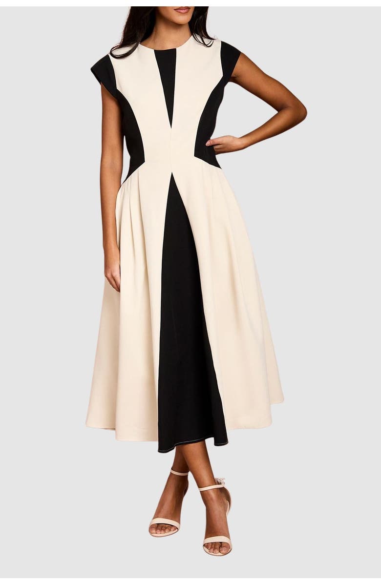 Coast Petite Crepe Colour Block Midi Dress, Alternate, color, Mono